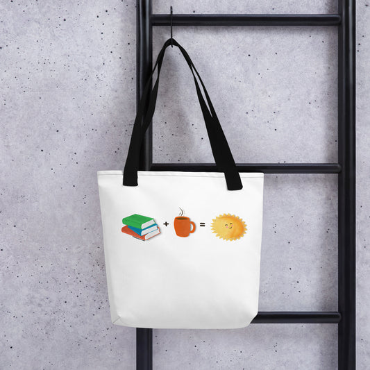 Books plus Coffee equals Happy Tote | Reusable Bag | FREE SHIPPING