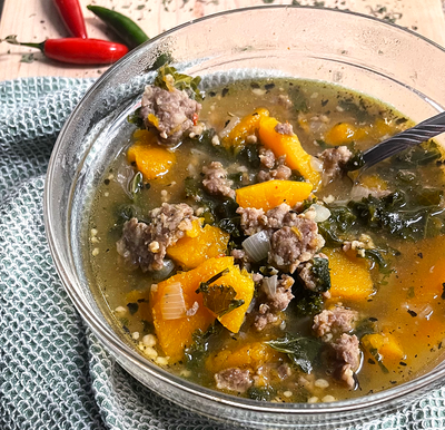Butternut Squash, Sausage, Kale Soup