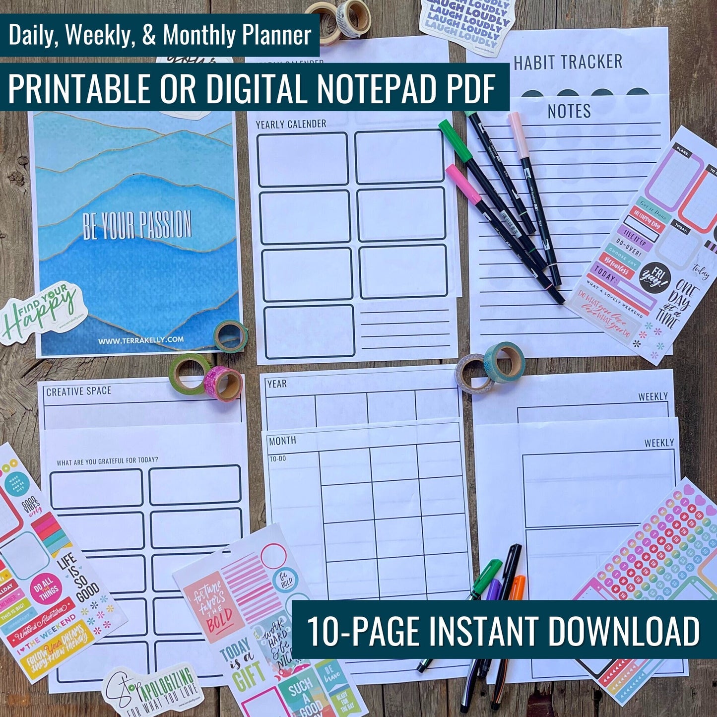 Printable Digital Personal Planner | Daily, Weekly, & Monthly Downloads | Instant Download | A4, A5, 5.5 x 8.5, and 8.5 x 11 Sizes