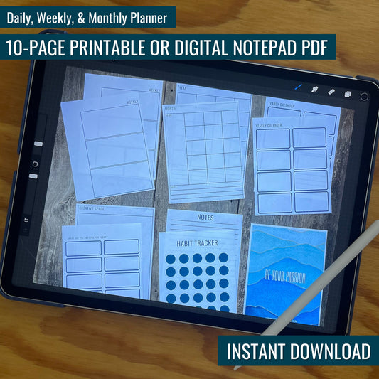 Digital Personal Printable Planner | Daily, Weekly, & Monthly Downloads | Instant Download | A4, A5, 5.5 x 8.5, and 8.5 x 11 Sizes