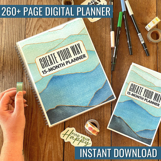 15-Month Printable Digital Personal Planner | Instant Download | A4, A5, 5.5 x 8.5, and 8.5 x 11 Sizes | GoodNotes, iPad, PDF